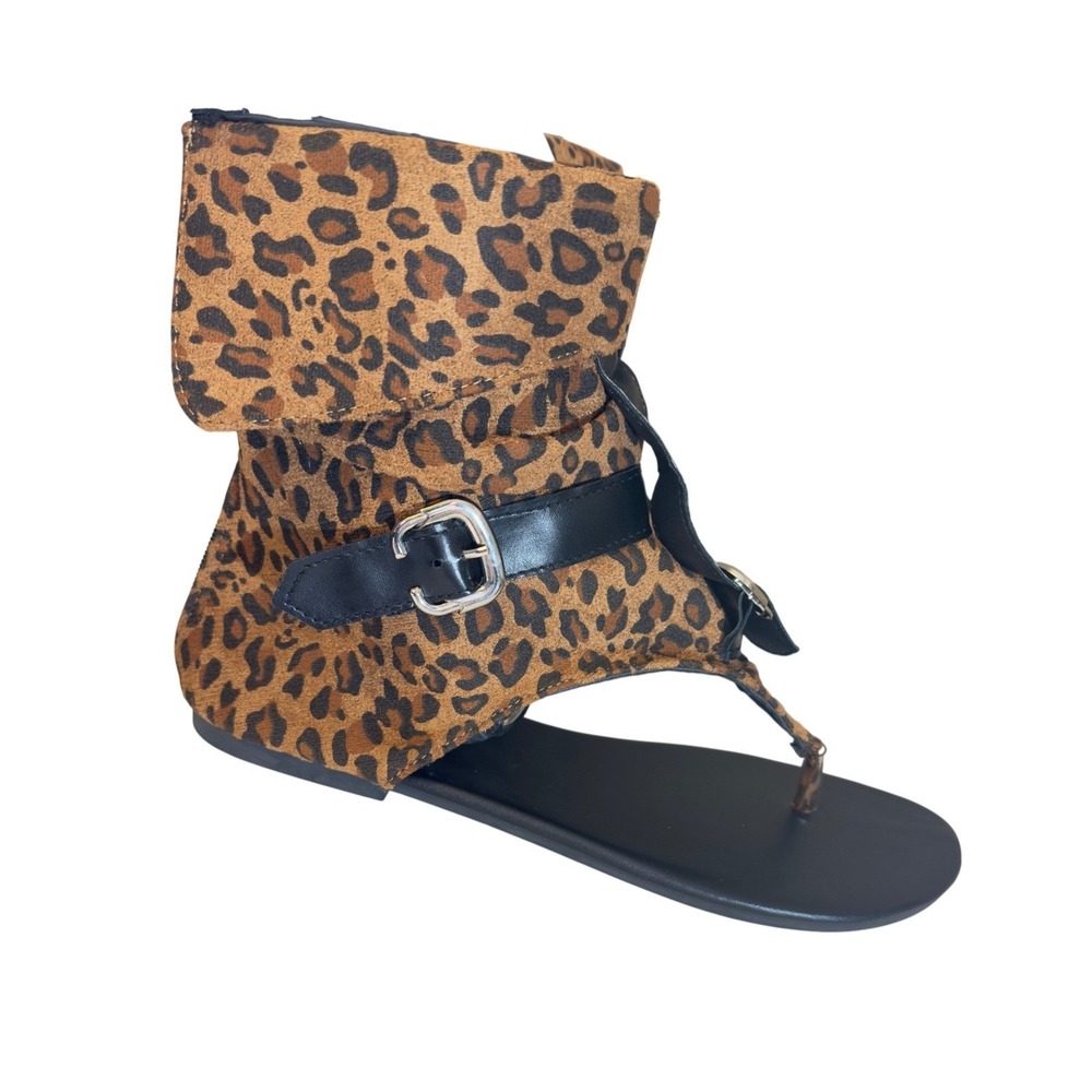 553 | NIB Leopard Print Gladiator Sandals Womens Size 10 Boho Ankle Cuff - Picture 4 of 7